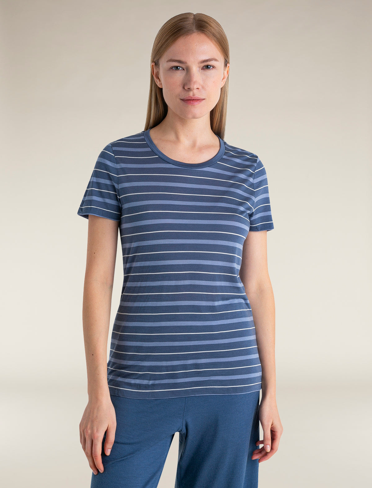 Women's Merino Blend Wave T-Shirt Stripe Dawn/Kyanite - 1
