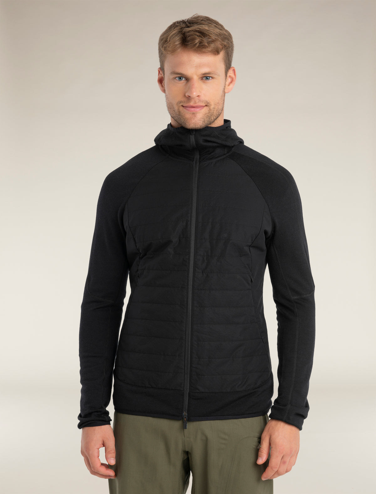 Men's Merino Blend Quantum Hybrid Long Sleeve Zip Hoodie Black - 1