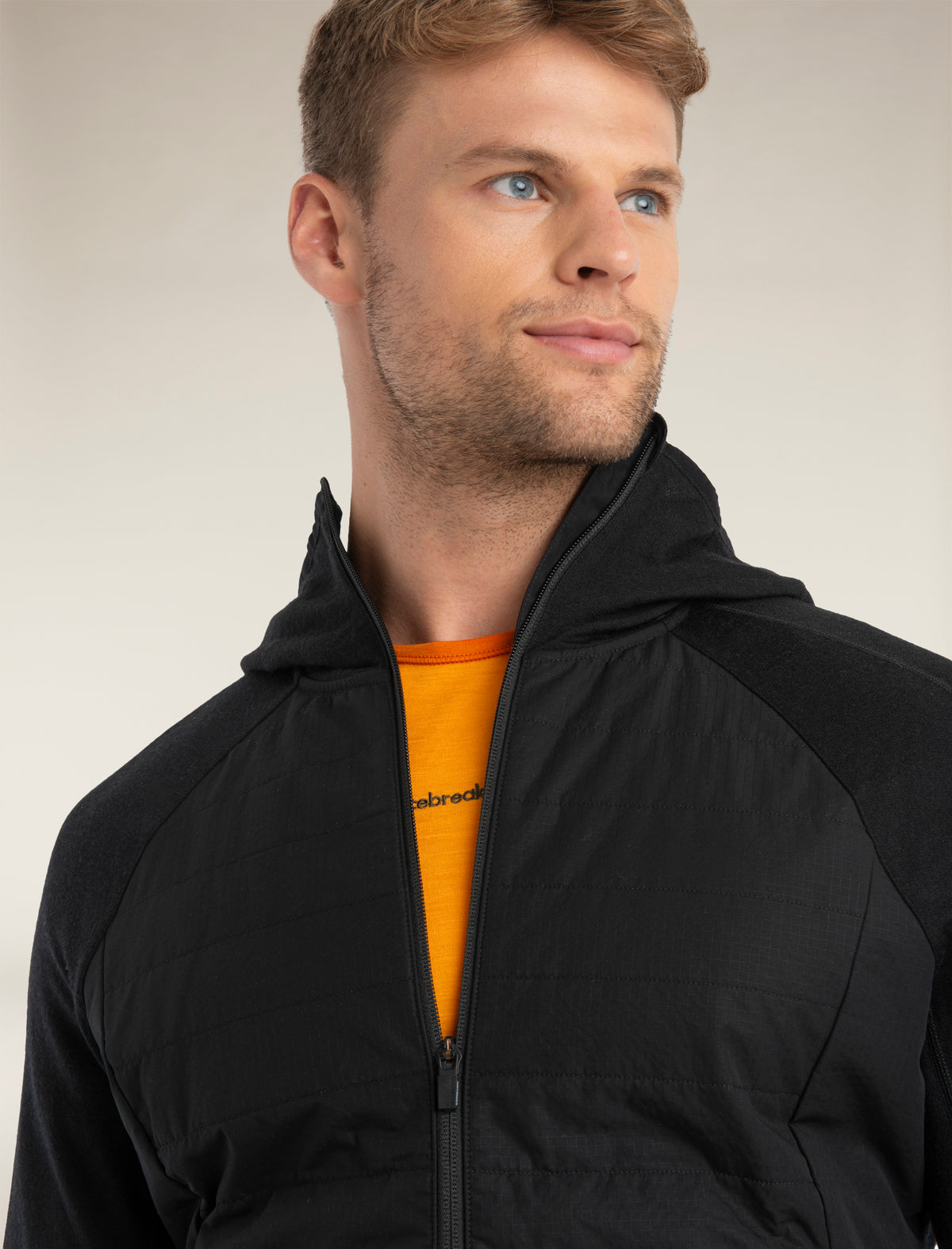 Men's Merino Blend Quantum Hybrid Long Sleeve Zip Hoodie Black - 4