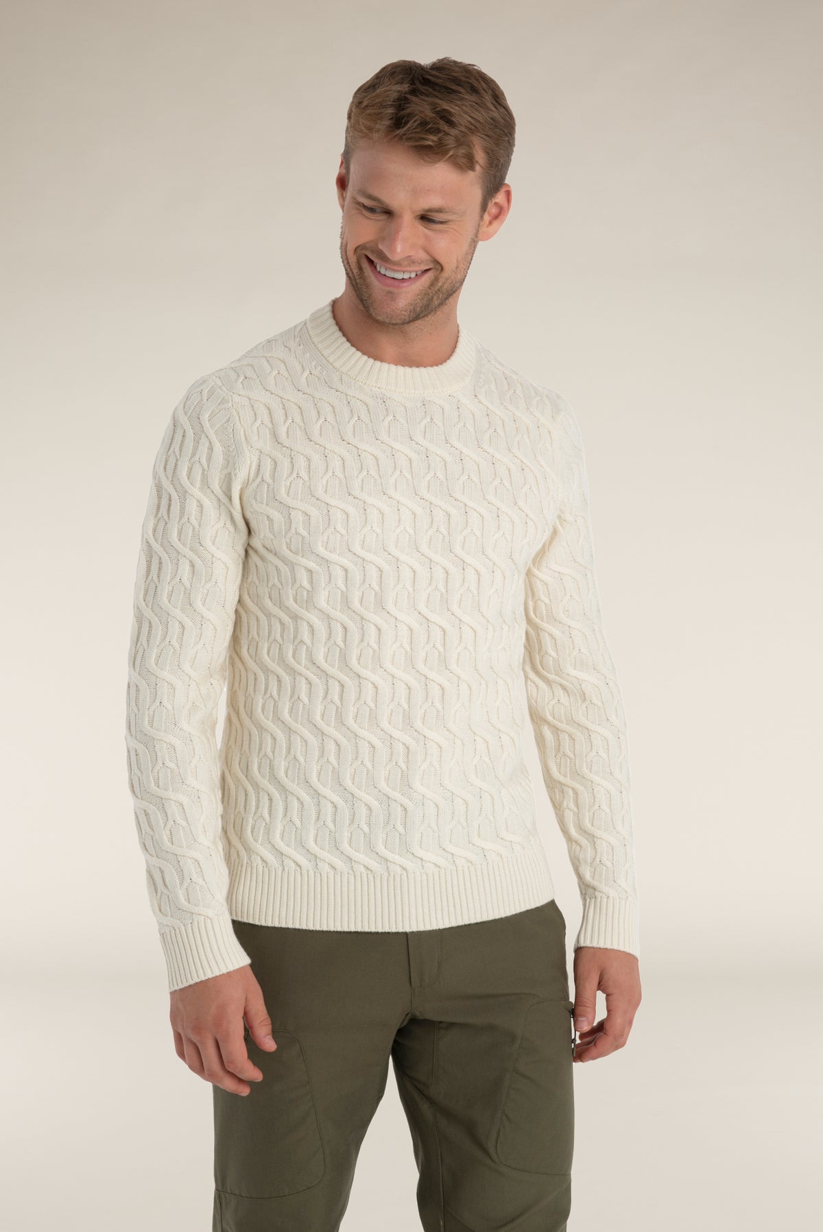 Men's Merino Cable Knit Crewe Sweater Undyed - 1