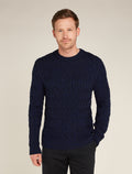 Men's Merino Cable Knit Crewe Sweater Midnight Navy/Royal Navy - 1