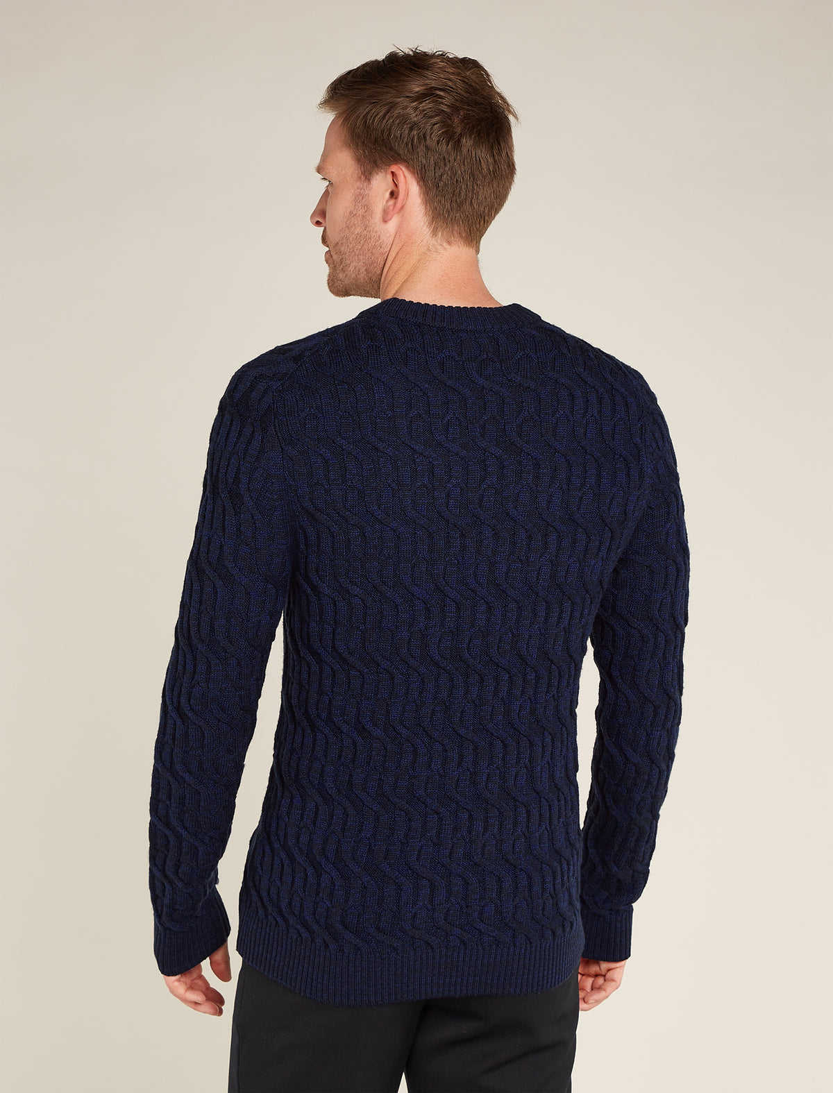 Men's Merino Cable Knit Crewe Sweater Midnight Navy/Royal Navy - 2