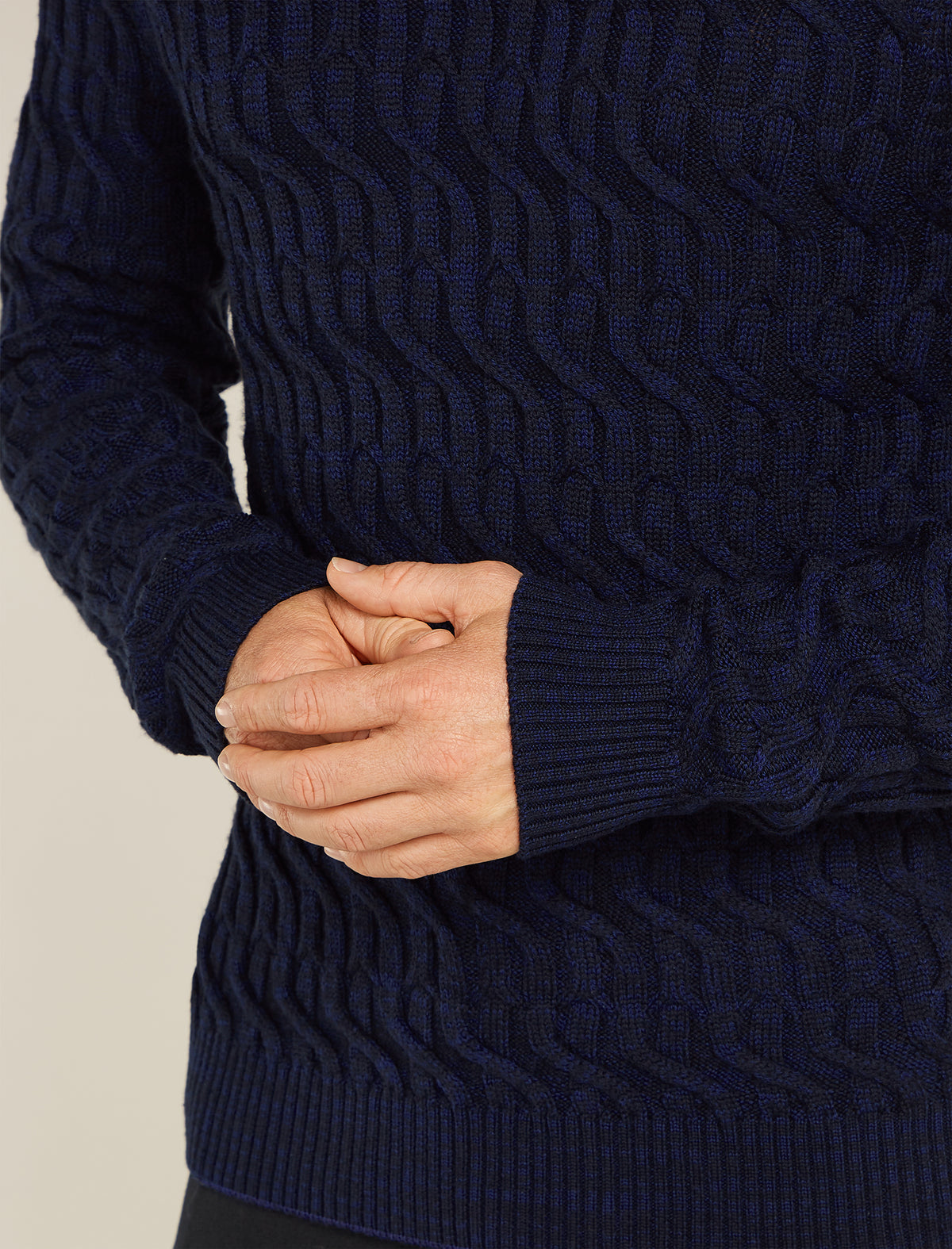 Men's Merino Cable Knit Crewe Sweater Midnight Navy/Royal Navy - 5
