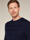 Men's Merino Cable Knit Crewe Sweater Midnight Navy/Royal Navy - 6