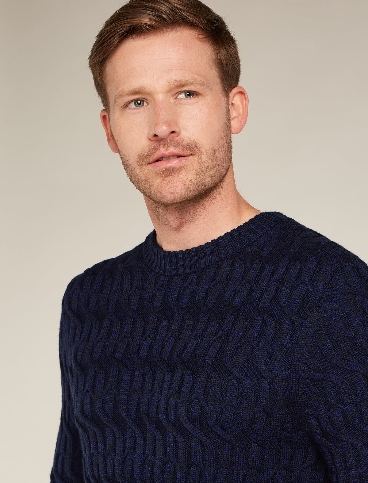 Men's Merino Cable Knit Crewe Sweater Midnight Navy/Royal Navy - 6