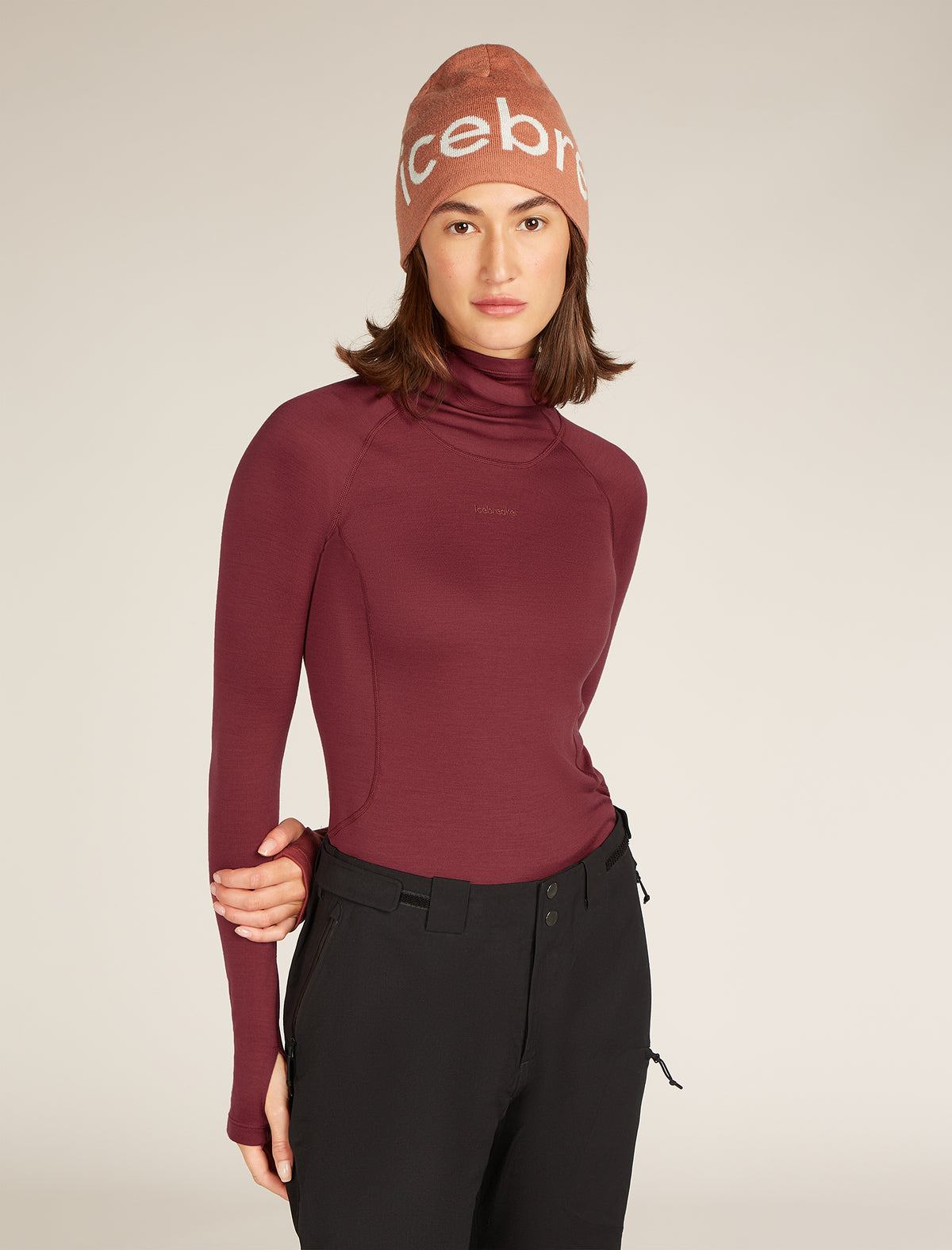 Unisex Merino Icebreaker Beanie Cedar Wood/Ecru Hthr - 2