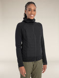 Women's Merino Blend Quantum Hybrid Long Sleeve Zip Hoodie Black - 1
