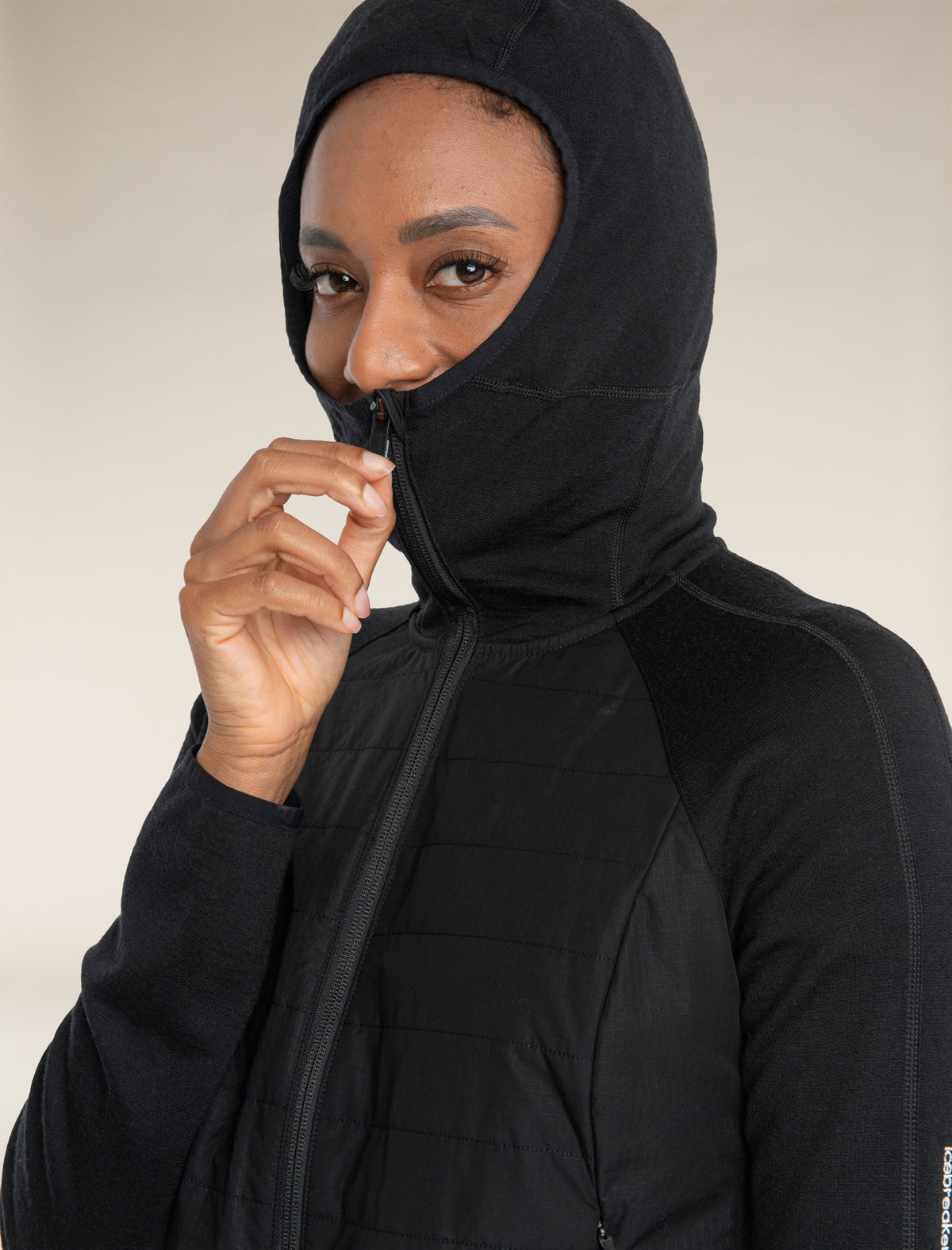 Women's Merino Blend Quantum Hybrid Long Sleeve Zip Hoodie Black - 3