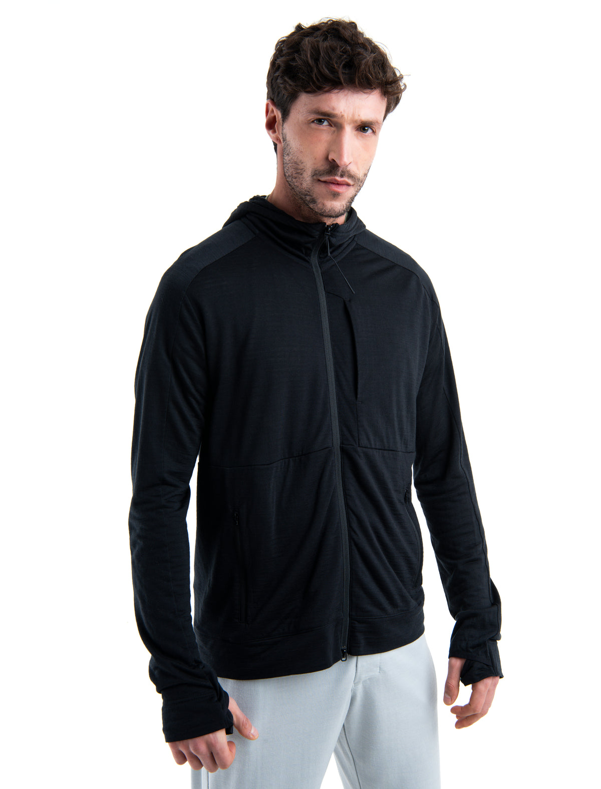Men's Merino Blend 200 Realfleece™ The North Face x icebreaker Long Sleeve Zip Hoodie Black - 1