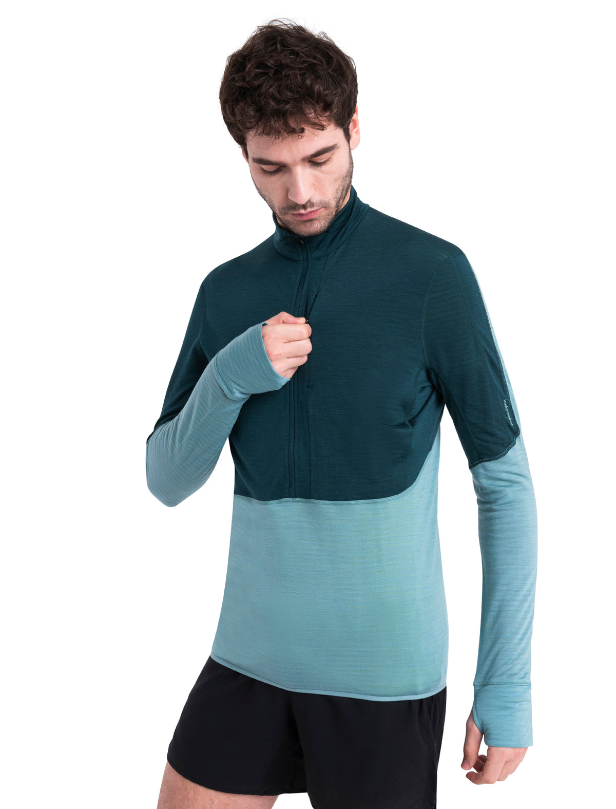 Men's Merino Blend 200 Realfleece™ Descender Long Sleeve Half Zip Jacket Fathom Green/Cloud Ray - 4