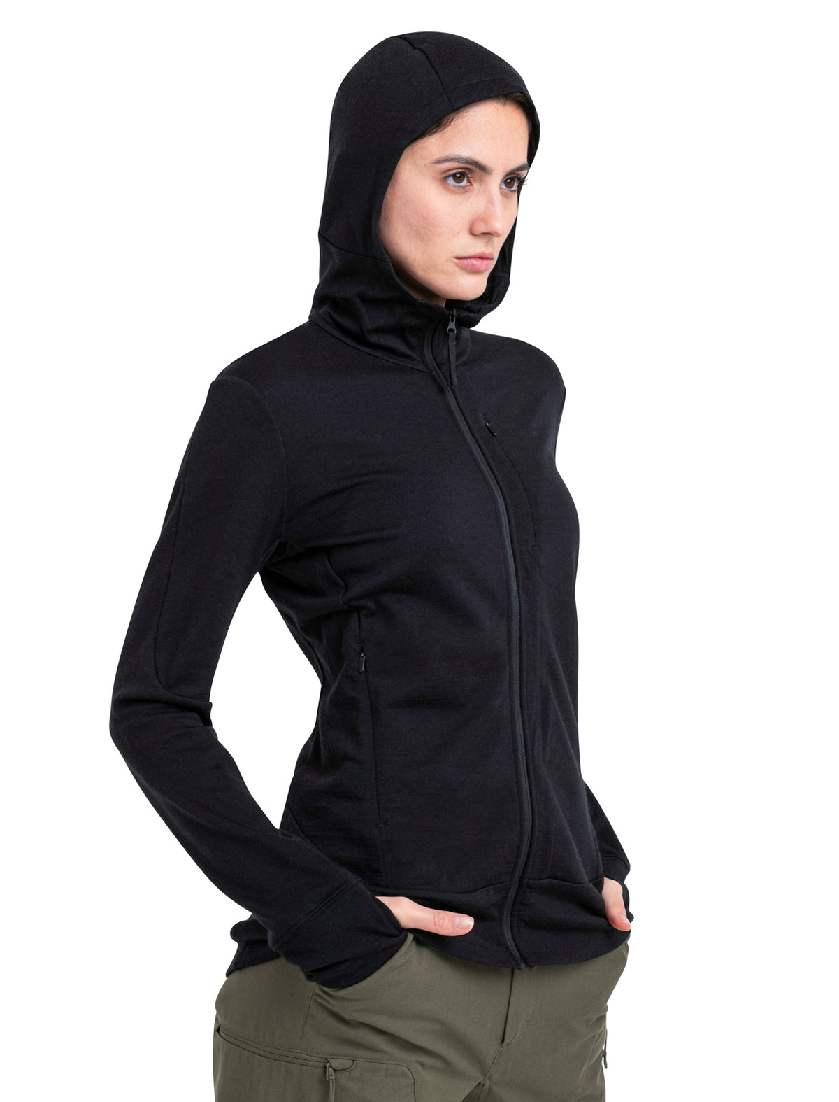 Women's Merino 260 Quantum Long Sleeve Zip Hoodie Black - 5