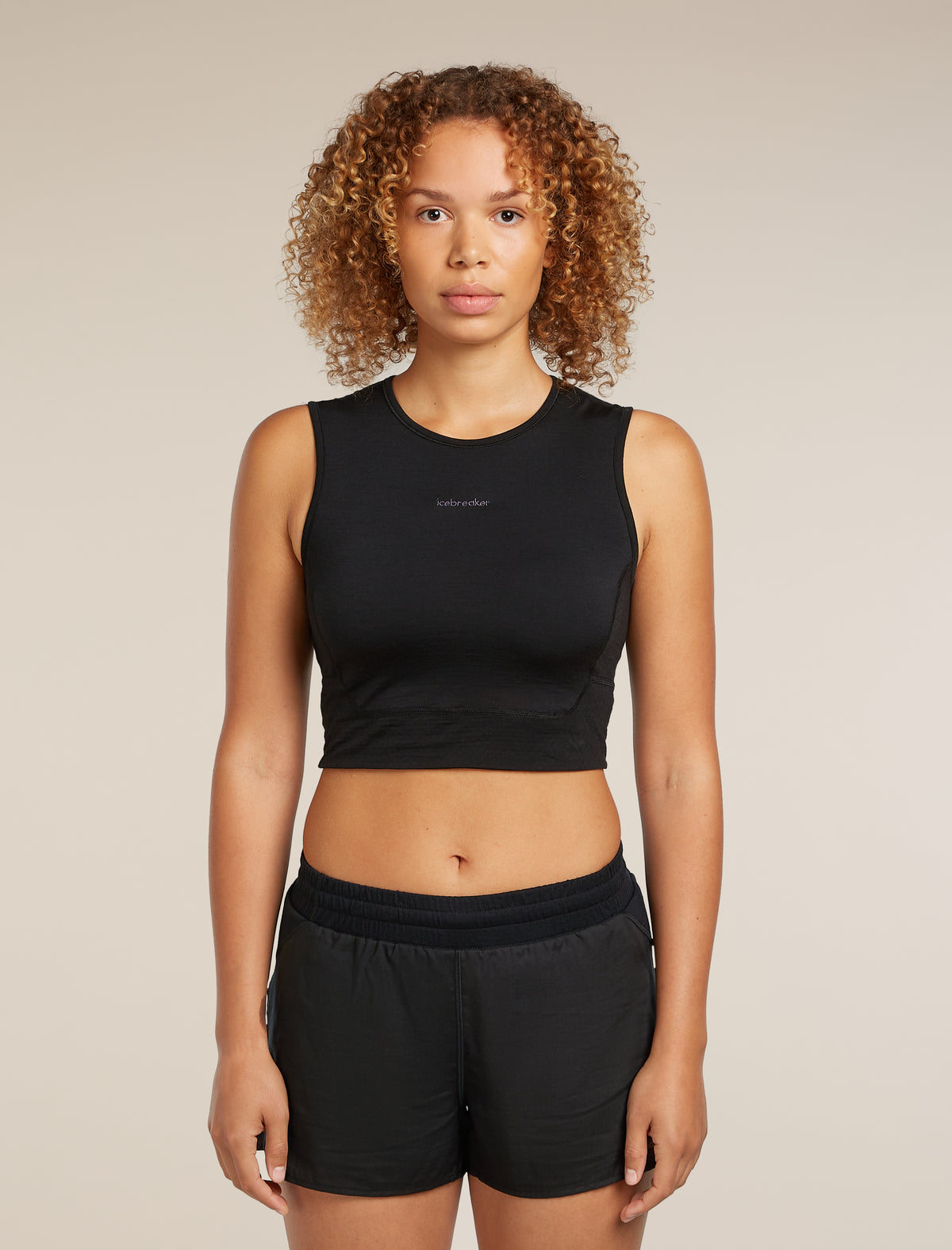 Women's Merino Blend 125 ZoneKnit™ Energy Wind Cropped Bra-Tank Black - 1