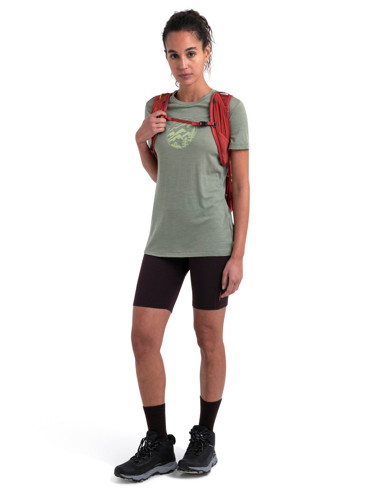 Women's Merino 150 Tech Lite Short Sleeve T-Shirt Camping Circle Oil/Black/Silver - 4