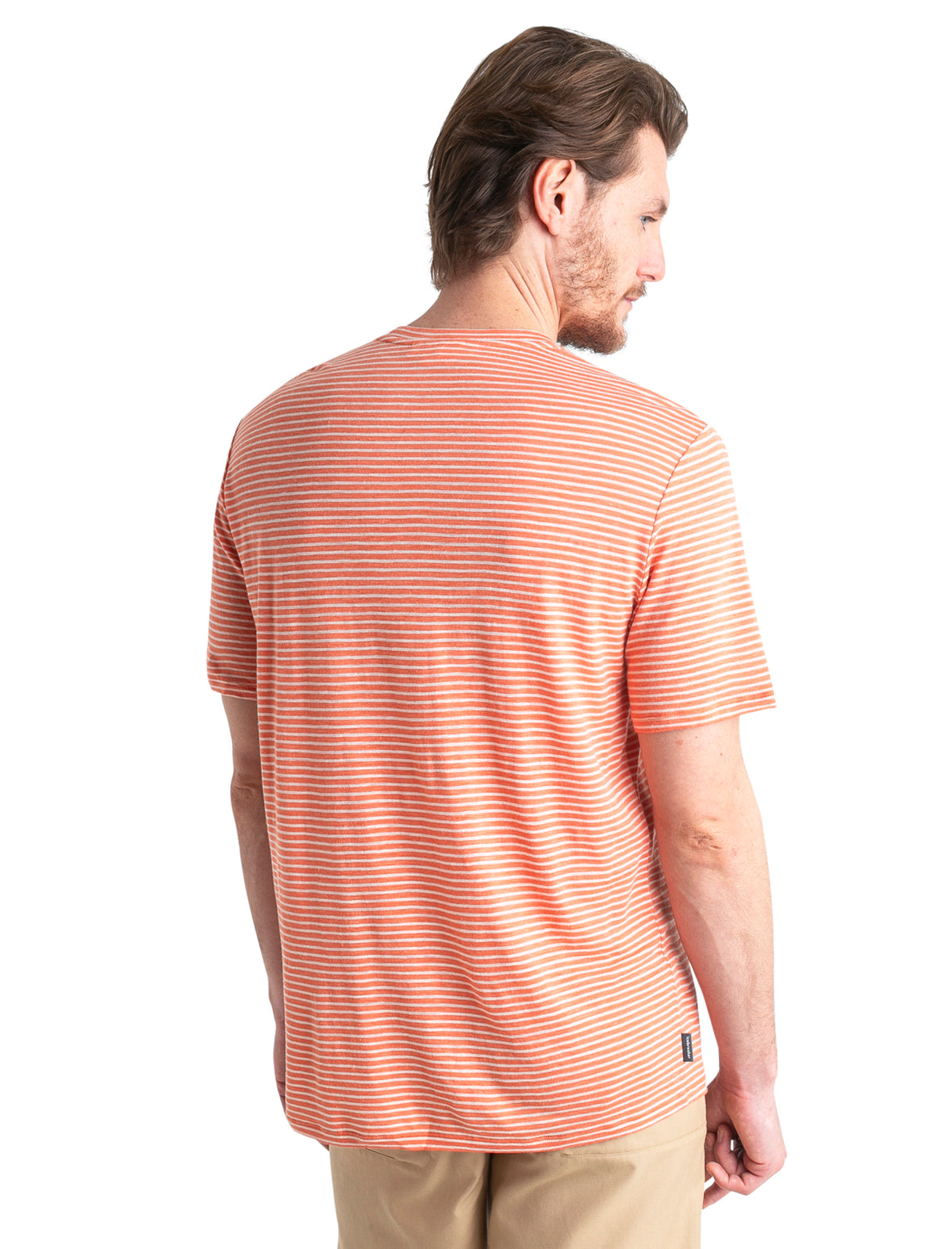 Men's Merino Linen T-Shirt Stripe Ember/Snow - 2