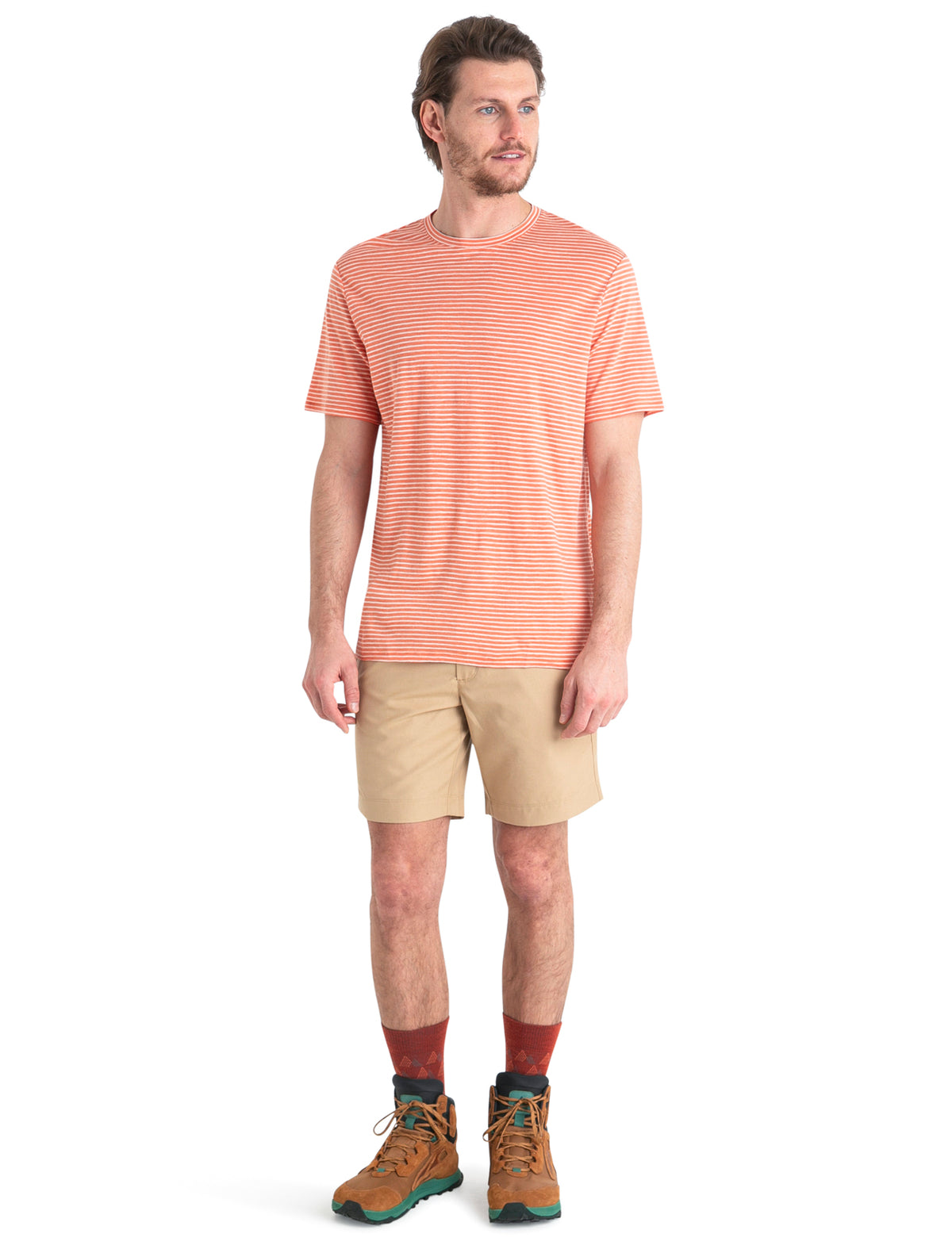 Men's Merino Linen T-Shirt Stripe Ember/Snow - 3