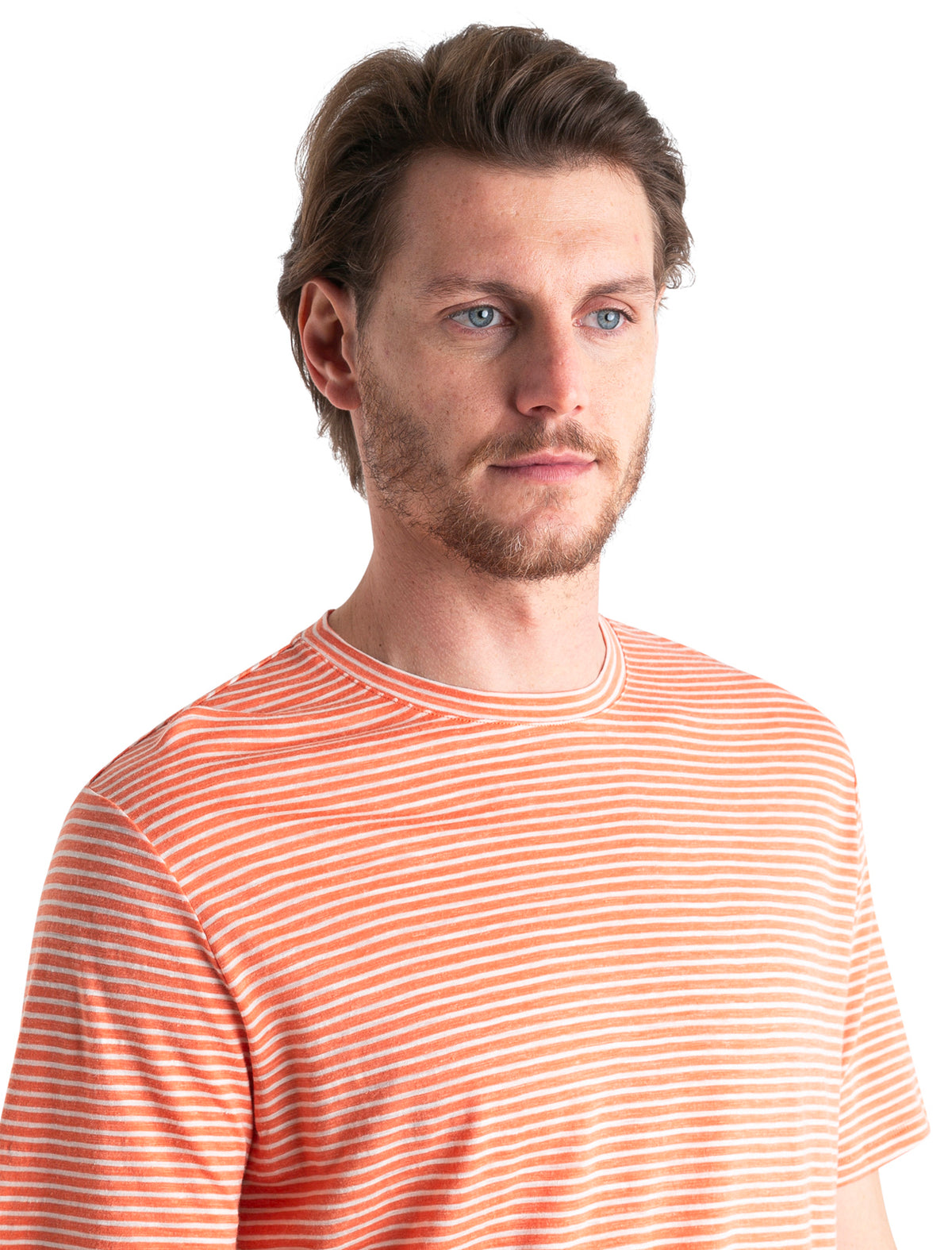 Men's Merino Linen T-Shirt Stripe Ember/Snow - 4