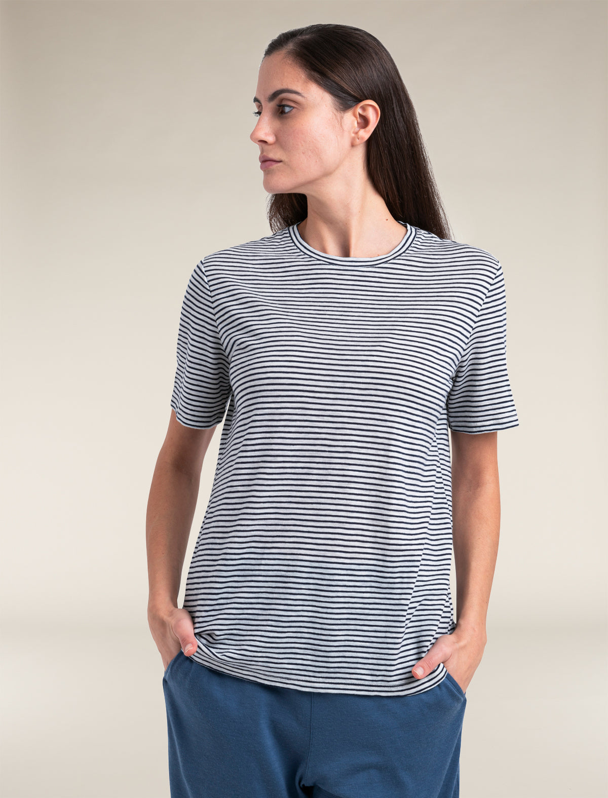 Women's Merino Linen T-Shirt Stripe  - 3