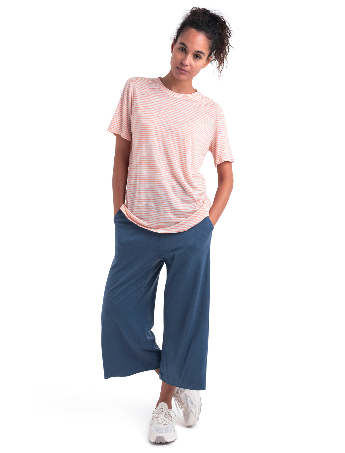 Women's Merino Linen T-Shirt Stripe Snow/Glow - 3