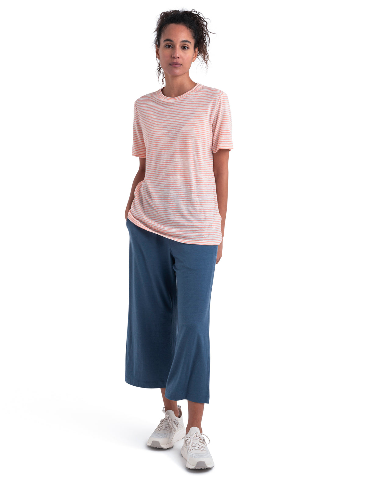 Women's Merino Linen T-Shirt Stripe Snow/Glow - 4