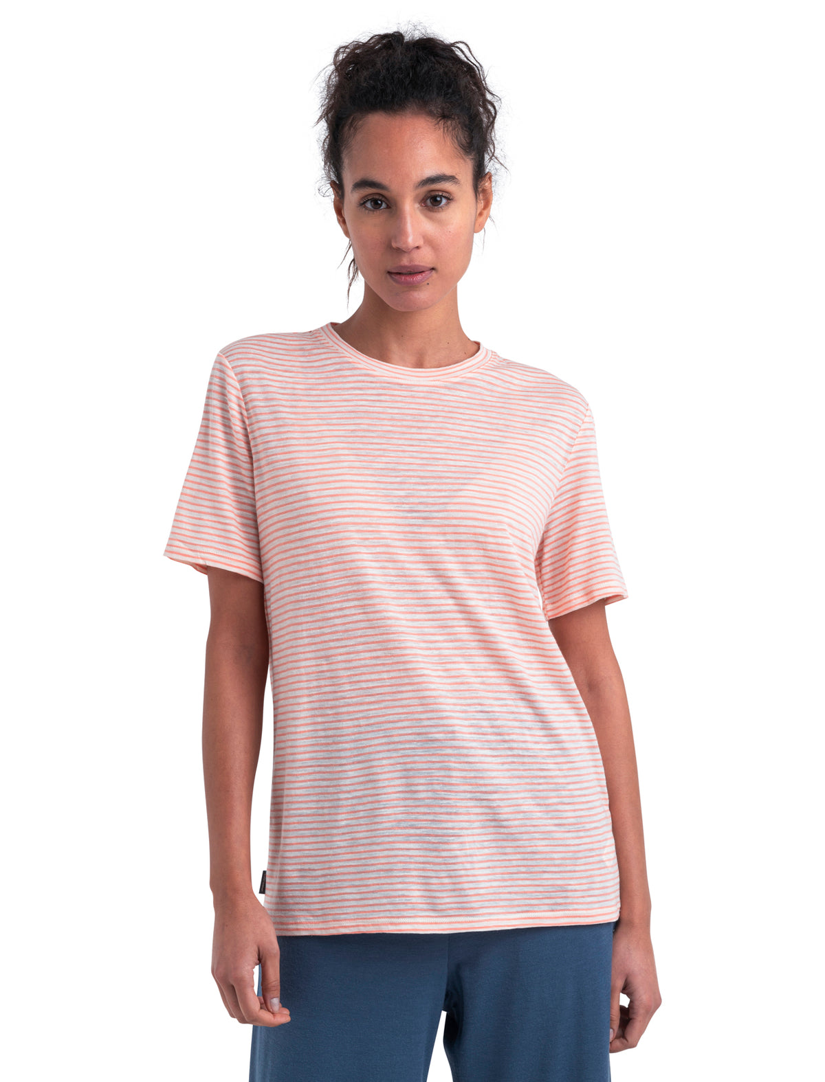 Women's Merino Linen T-Shirt Stripe Snow/Glow - 6