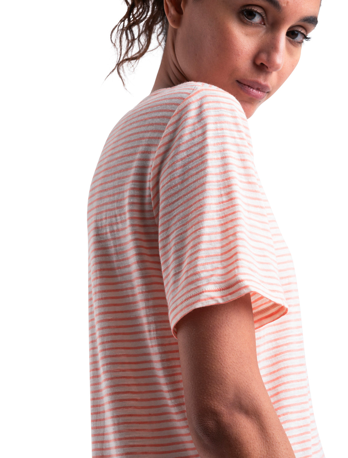 Women's Merino Linen T-Shirt Stripe Snow/Glow - 7