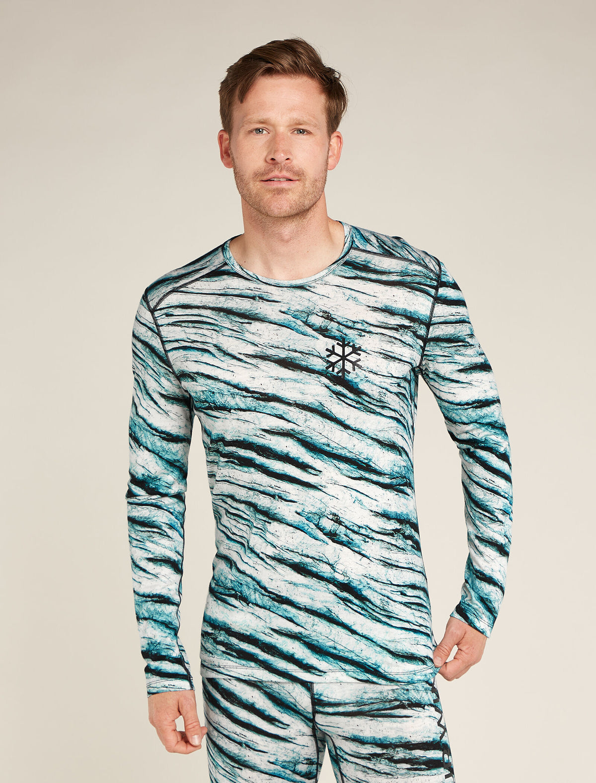 Men's Merino 200 Oasis Long Sleeve Crewe Thermal Top Protect Our Winters AOP  - 1