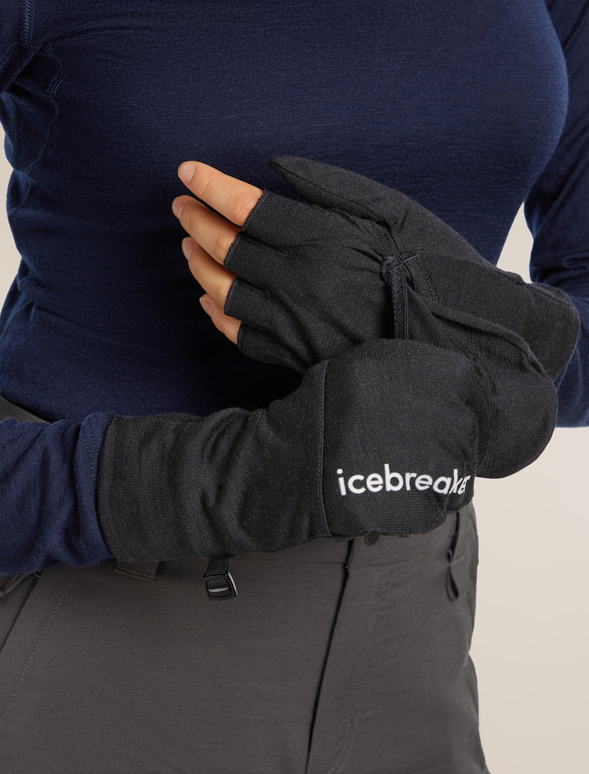 Unisex Merino 200 Convertible Mittens Black - 3