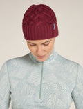 Unisex Merino Cable Knit Beanie Port - 2