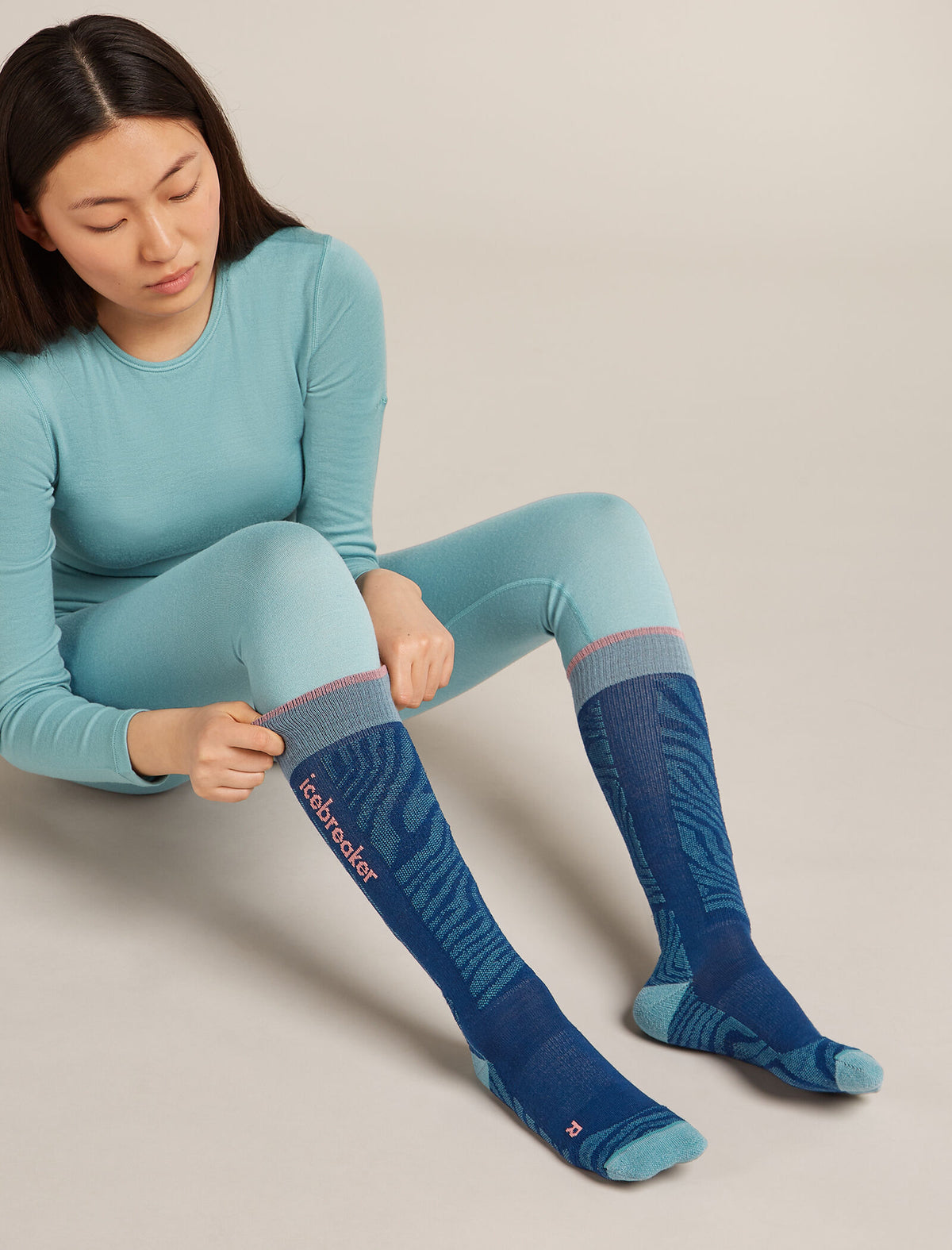 Women's Merino Ski+ Light Over The Calf Socks Mountain Contour Atlantis/Hydro - 2