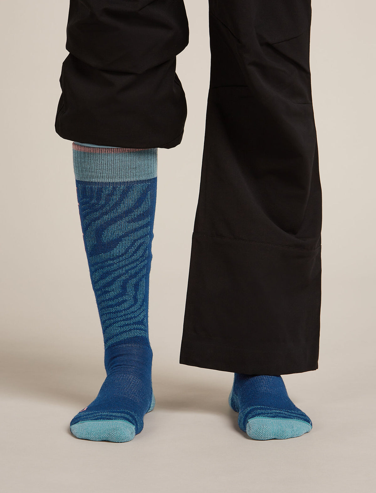 Women's Merino Ski+ Light Over The Calf Socks Mountain Contour Atlantis/Hydro - 3