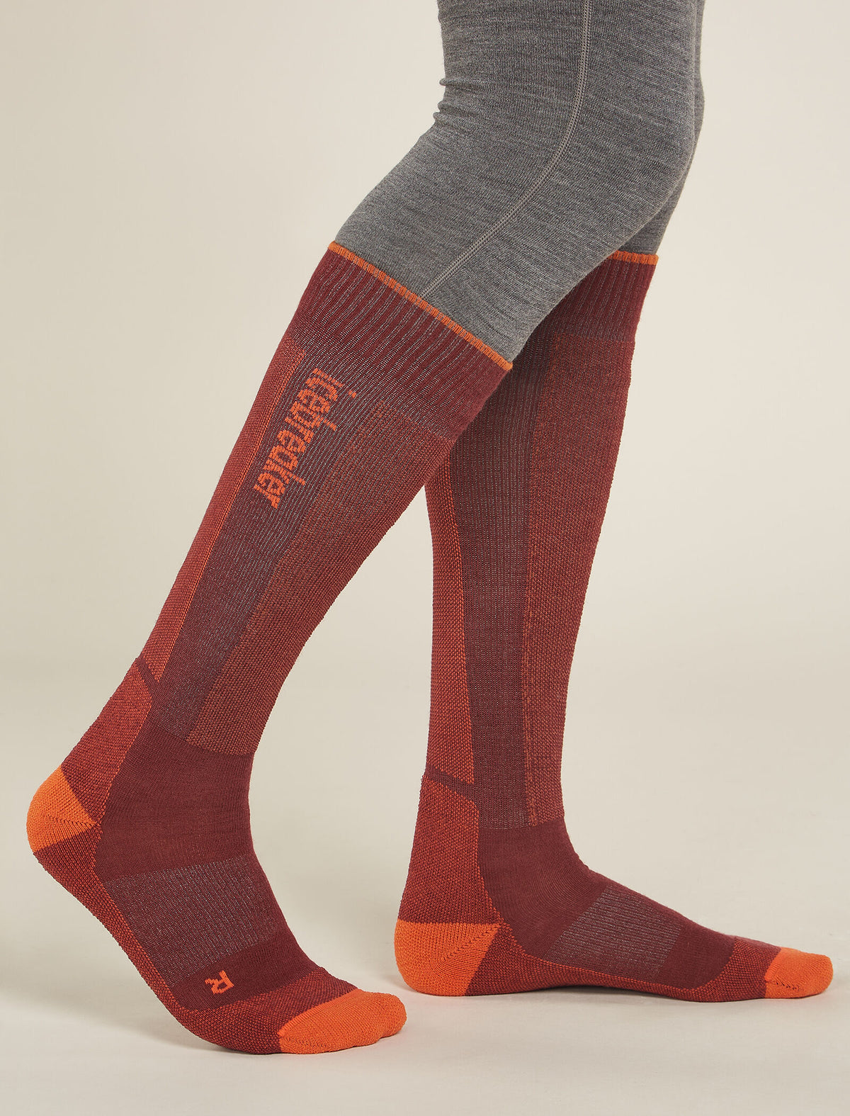 Men's Merino Ski+ Light Over The Calf Socks Port/Blaze - 2