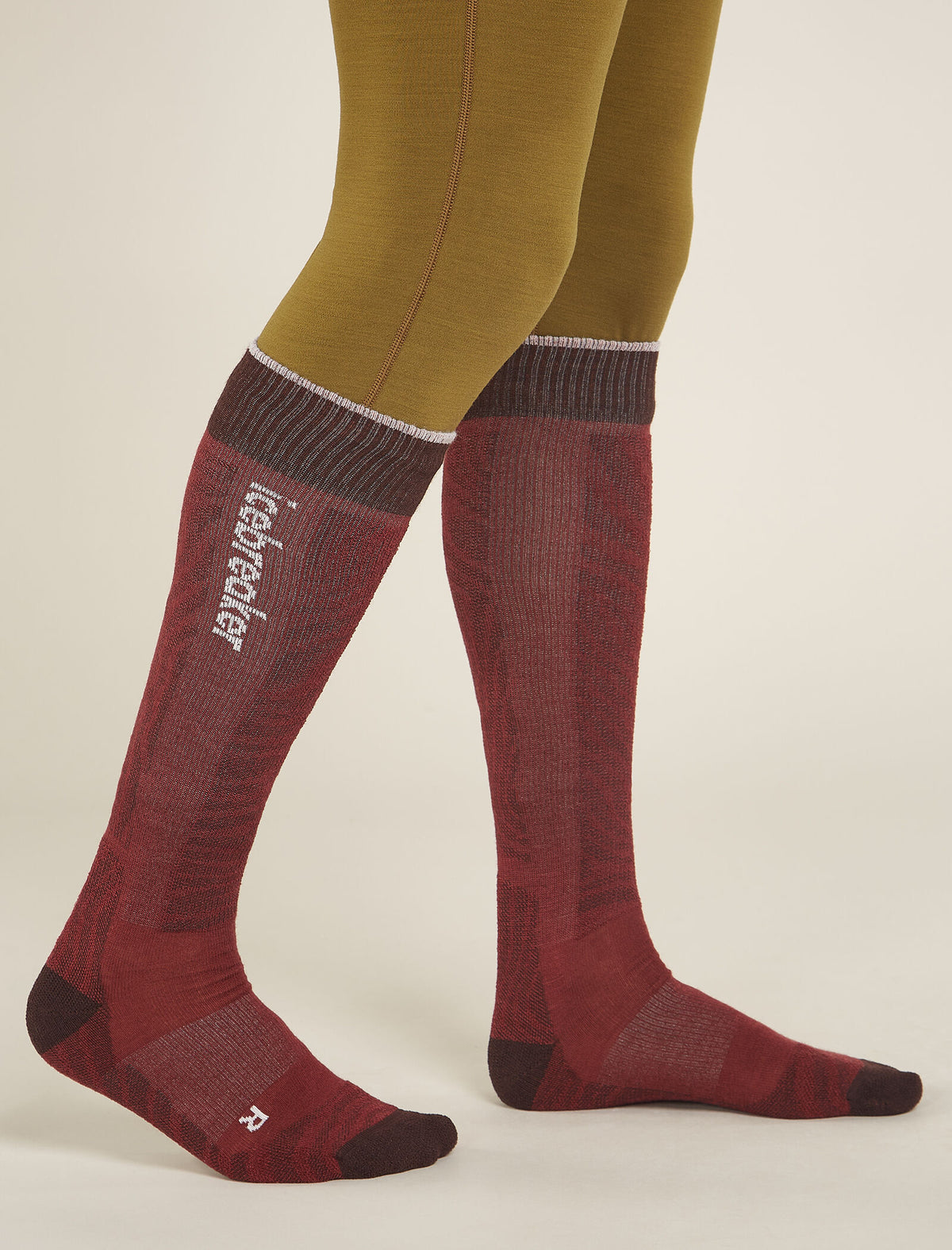 Men's Merino Ski+ Light Over The Calf Socks Mountain Contour Port/Bittersweet - 2