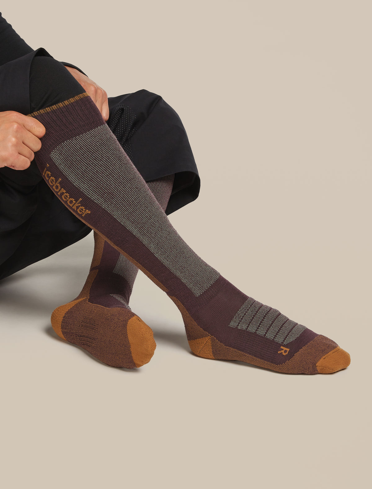 Men's Merino Ski+ Medium Over The Calf Socks Java/Trail - 1