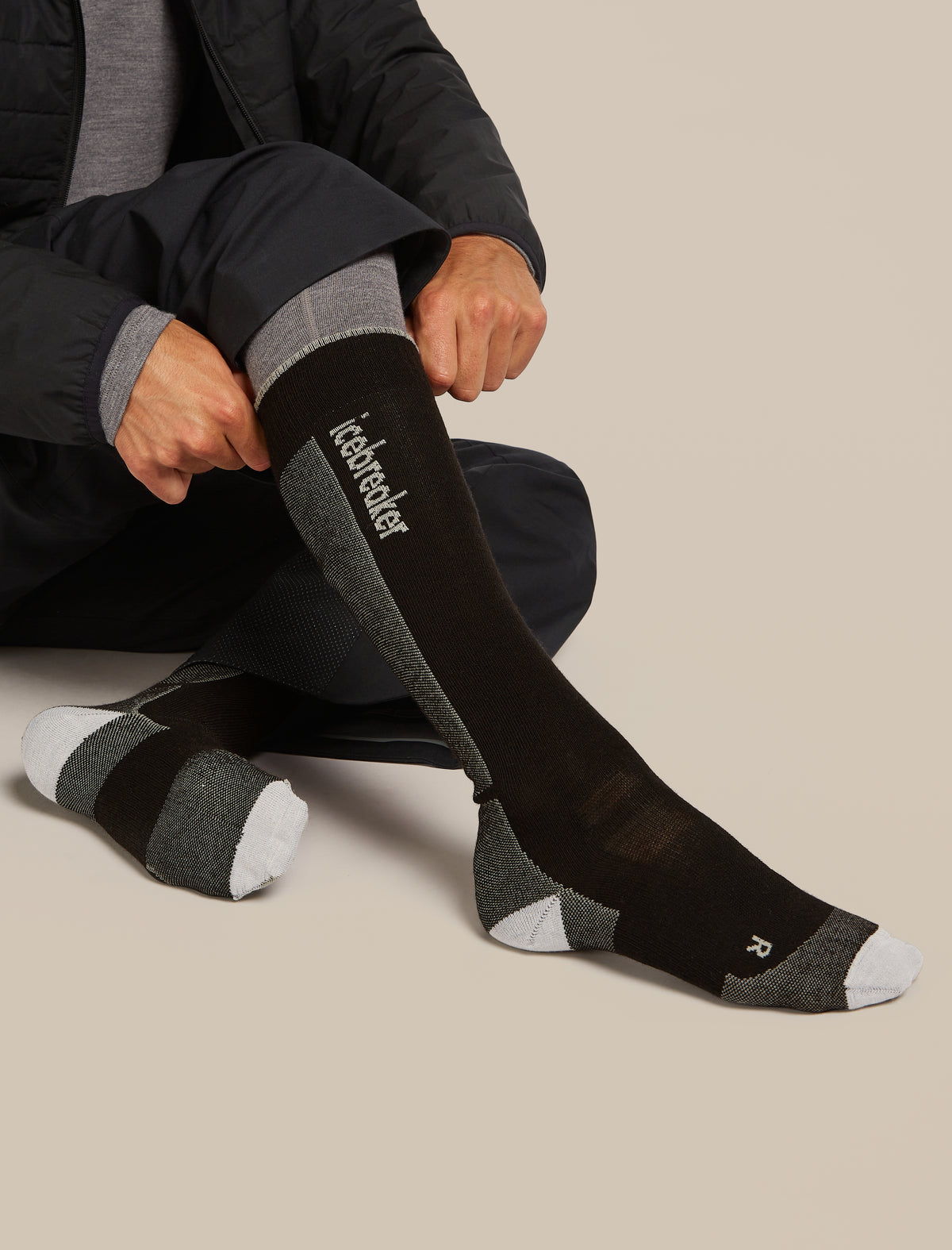 Men's Merino Ski+ Ultralight Over The Calf Socks Black/Ether - 2
