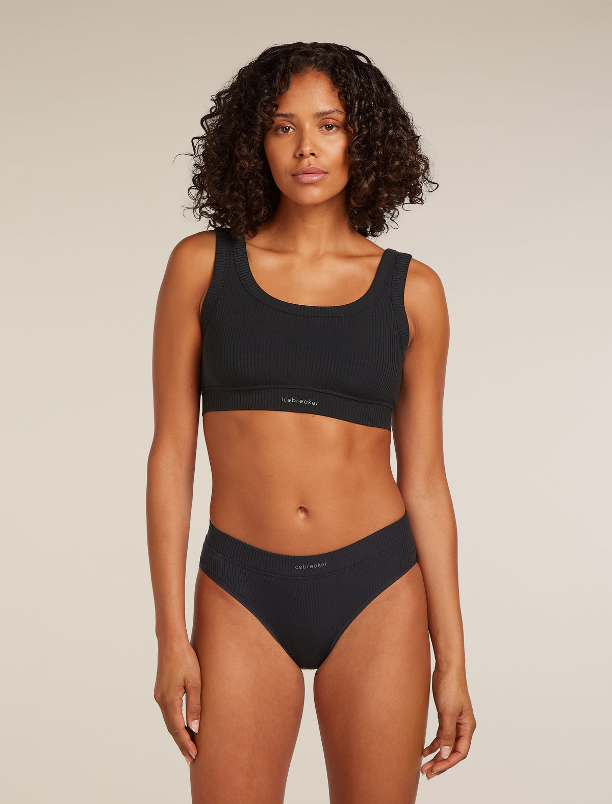 Women's Merino Blend Rib Lotus Bra Black - 1
