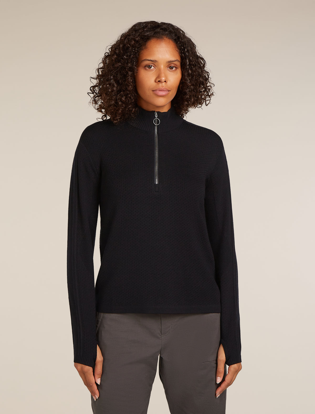 Women's Merino icebreaker Anniversary Original Long Sleeve Half Zip Top Black - 1