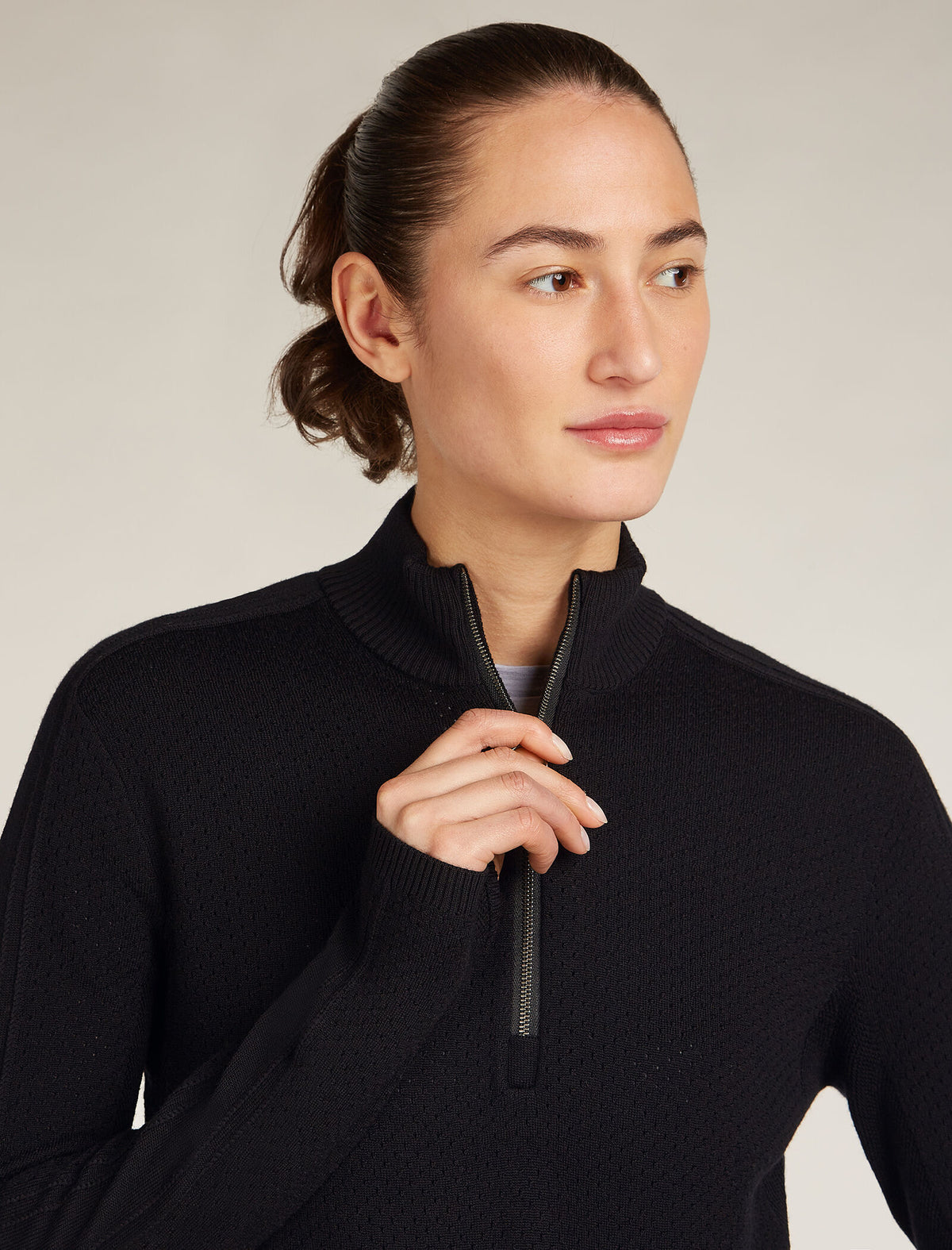 Women's Merino icebreaker Anniversary Original Long Sleeve Half Zip Top Black - 8