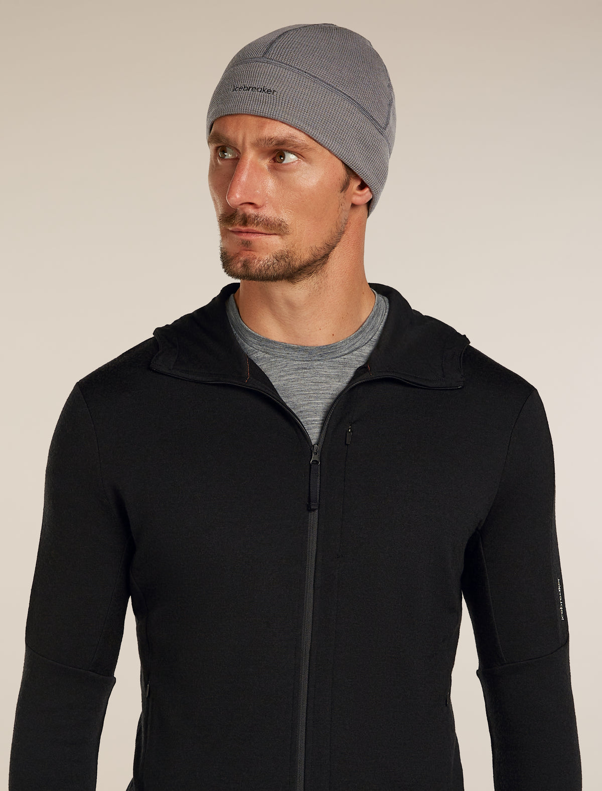 Unisex Merino 260 Waffle Knit Wander Reversible Beanie Obsidian/Black - 1