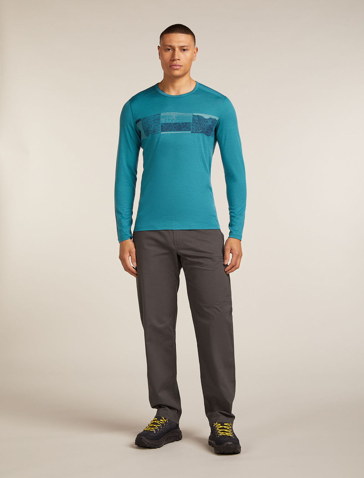 Men's Merino 200 Oasis Long Sleeve Crewe Thermal Top Elevation Line Topaz - 3