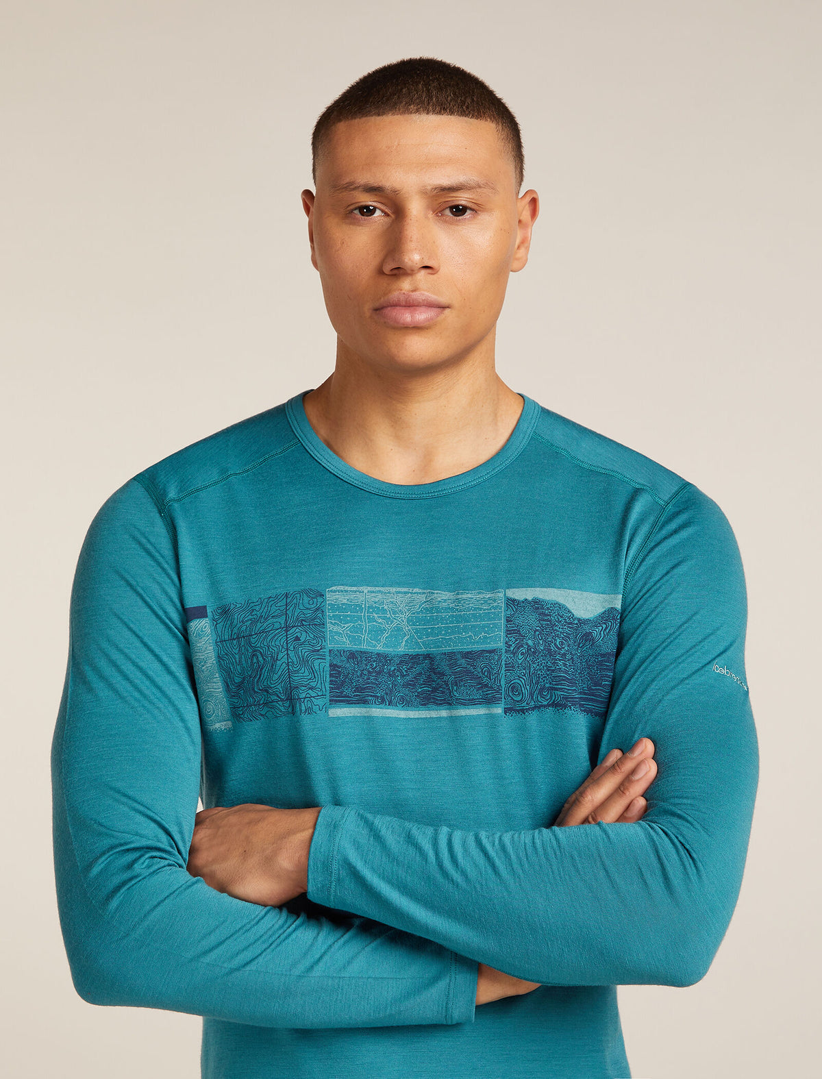 Men's Merino 200 Oasis Long Sleeve Crewe Thermal Top Elevation Line Topaz - 6