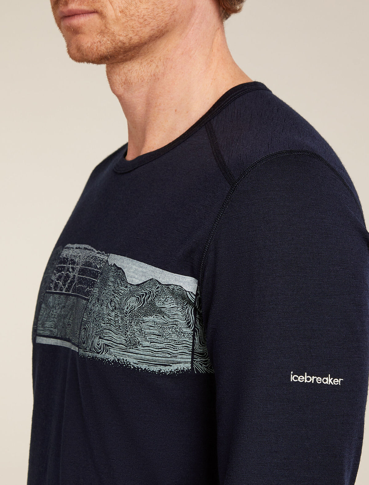 Men's Merino 200 Oasis Long Sleeve Crewe Thermal Top Elevation Line Midnight Navy - 6