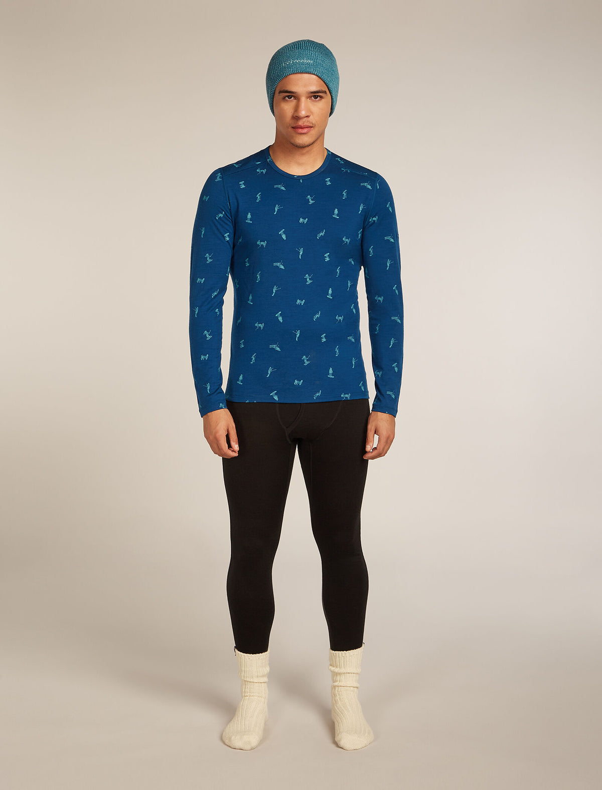 Men's Merino 200 Oasis Long Sleeve Crewe Thermal Top Snow Day Atlantis/Topaz - 7