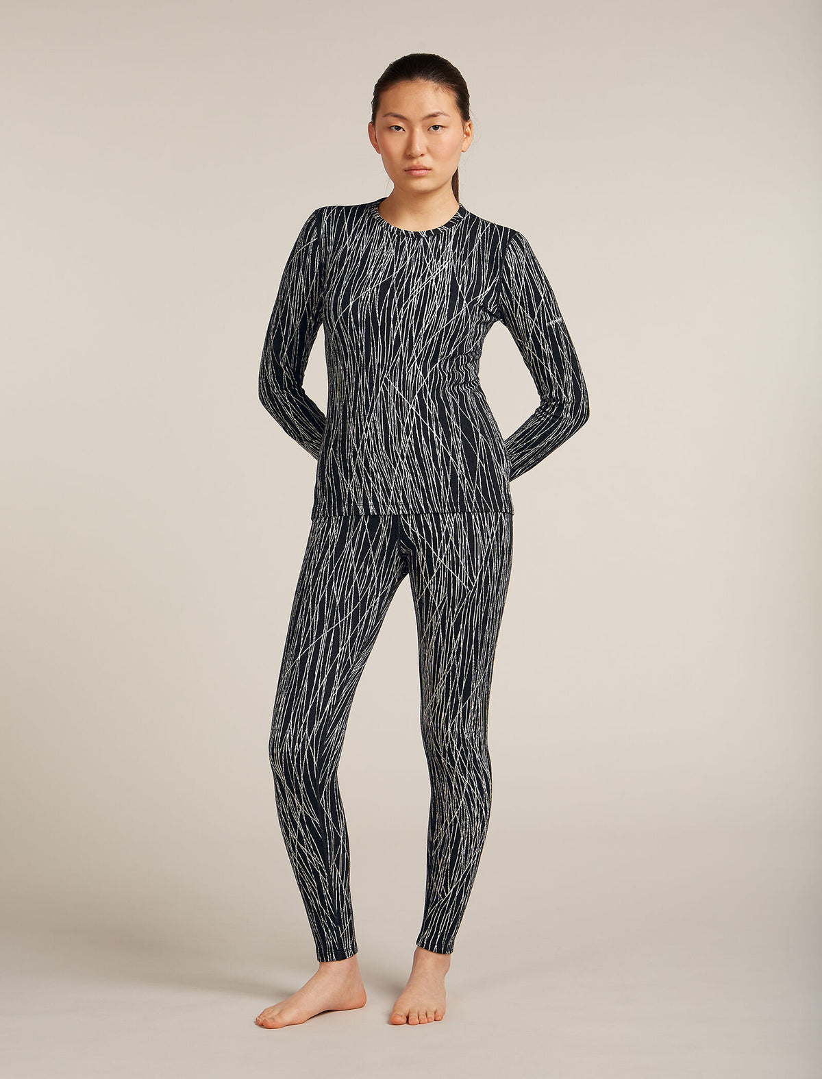 Women's Merino 260 Tech Vertex Long Sleeve Crewe Thermal Top Delta Lines Black/Snow - 3