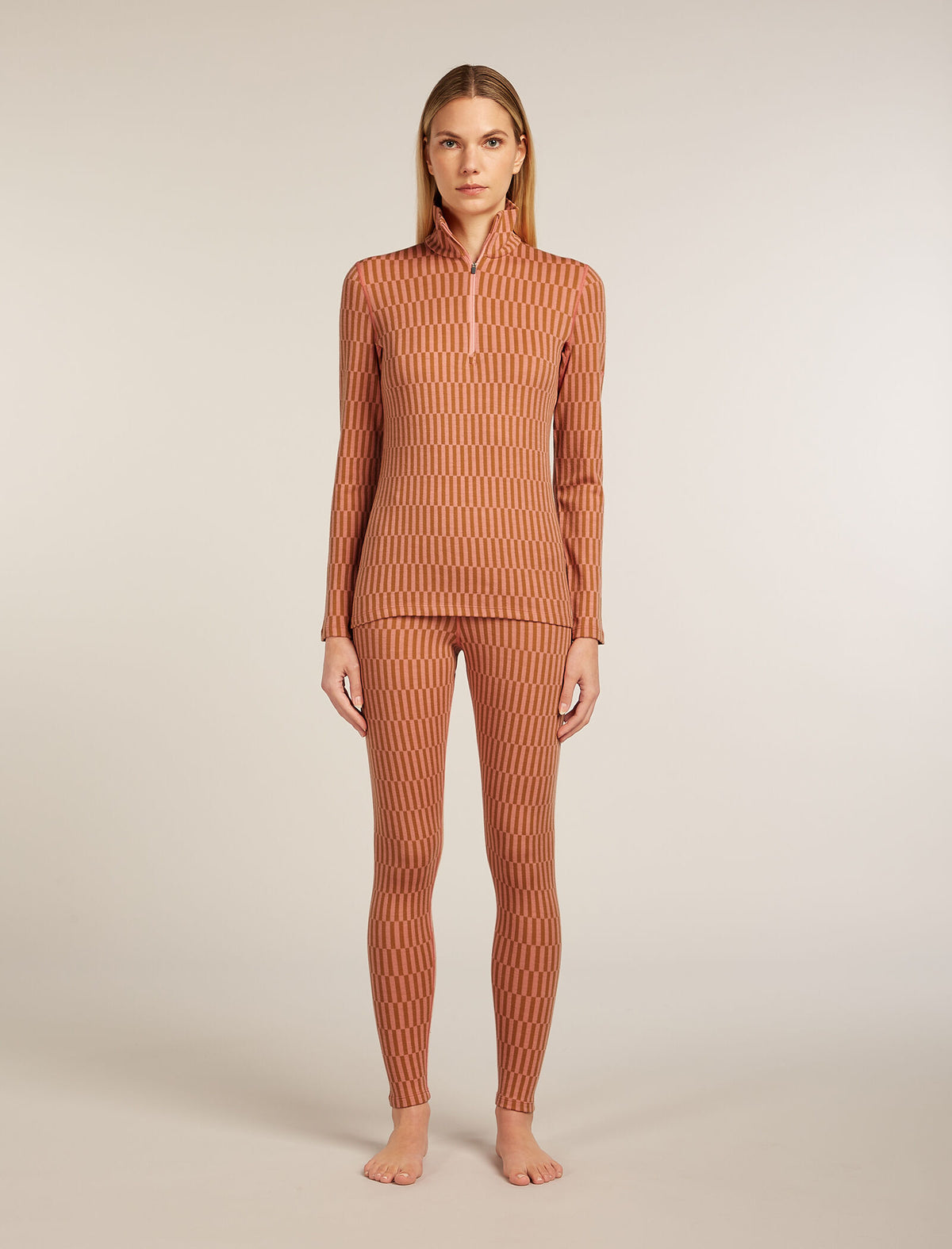 Women's Merino 260 Tech Vertex Long Sleeve Half Zip Thermal Top Snow Grid Trail/Acid Pink - 3