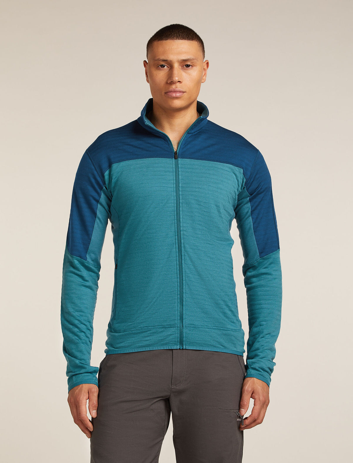Men's Merino Blend 300 RealFleece™ Descender Long Sleeve Zip Jacket Topaz/Atlantis - 1