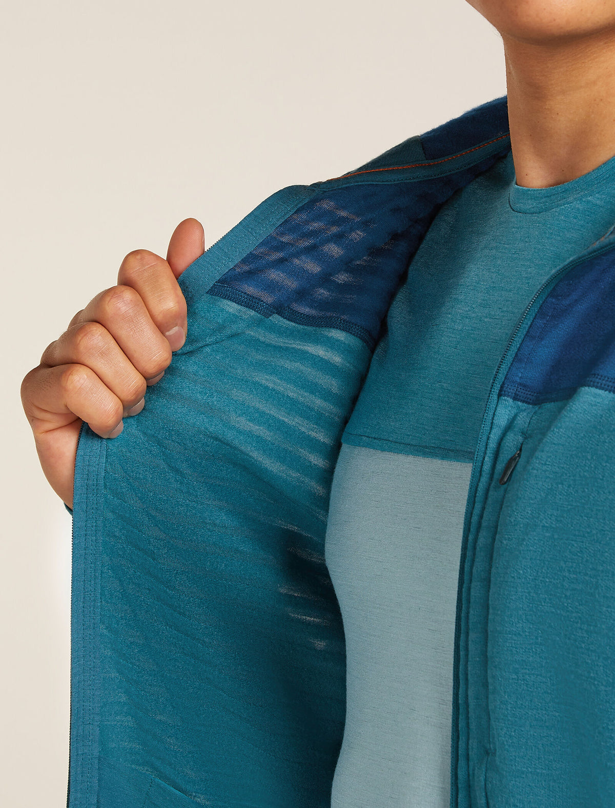 Men's Merino Blend 300 RealFleece™ Descender Long Sleeve Zip Hoodie Topaz/Atlantis - 10