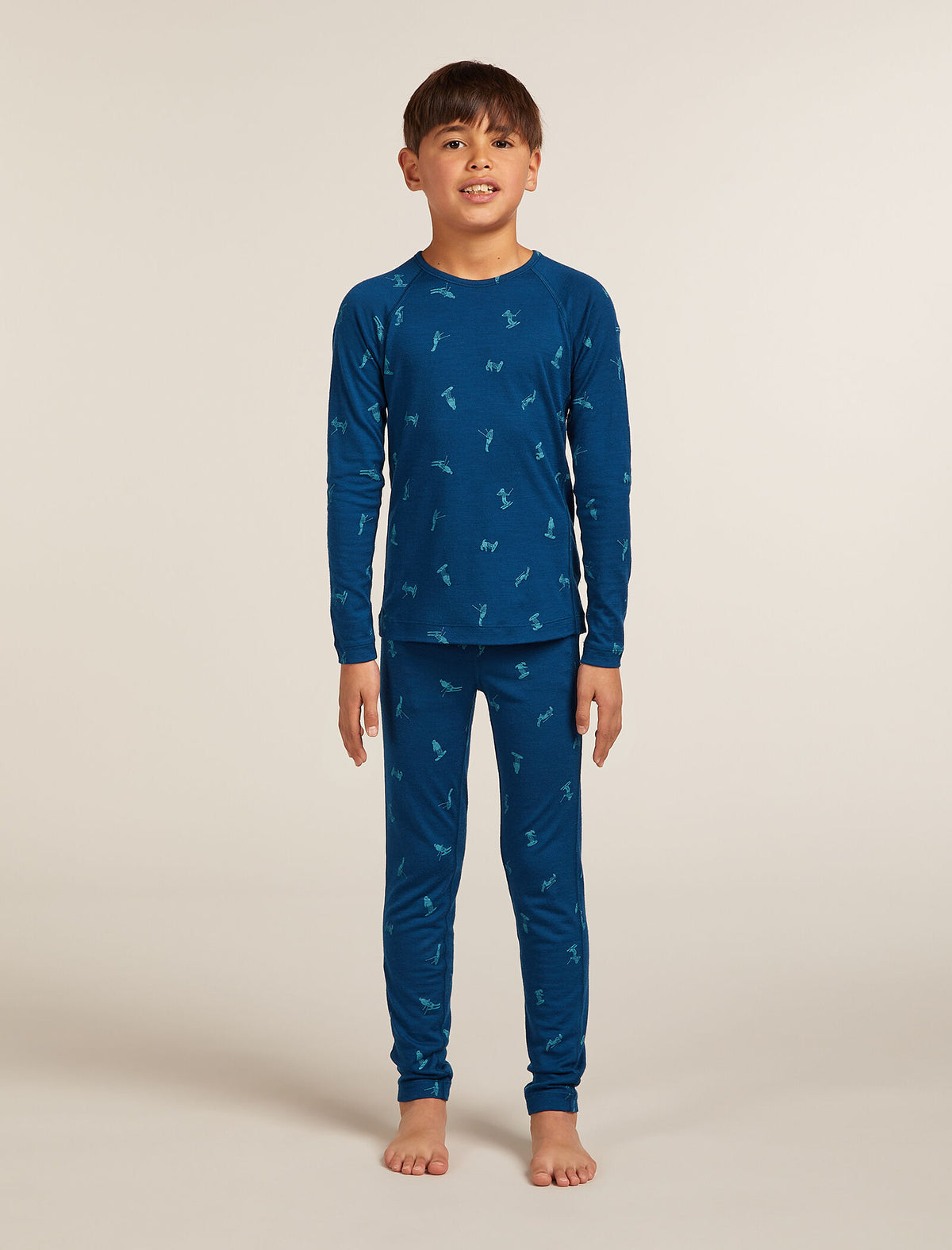 Kids’ Merino 200 Oasis Long Sleeve Crewe Thermal Top Snow Day Atlantis/Topaz - 6