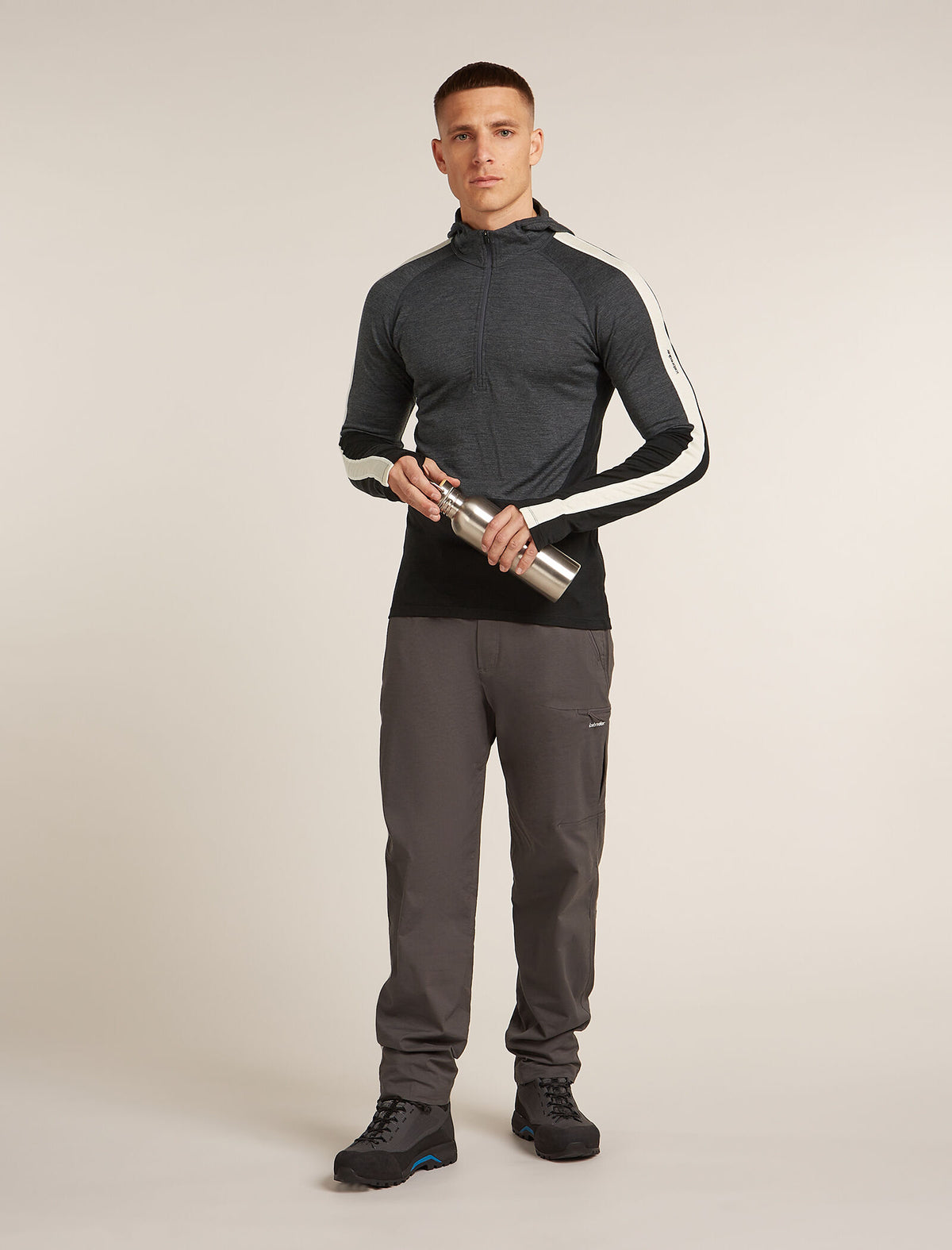 Men's Merino 200 Oasis+ Long Sleeve Half Zip Thermal Hoodie Black/Jet Heather - 4