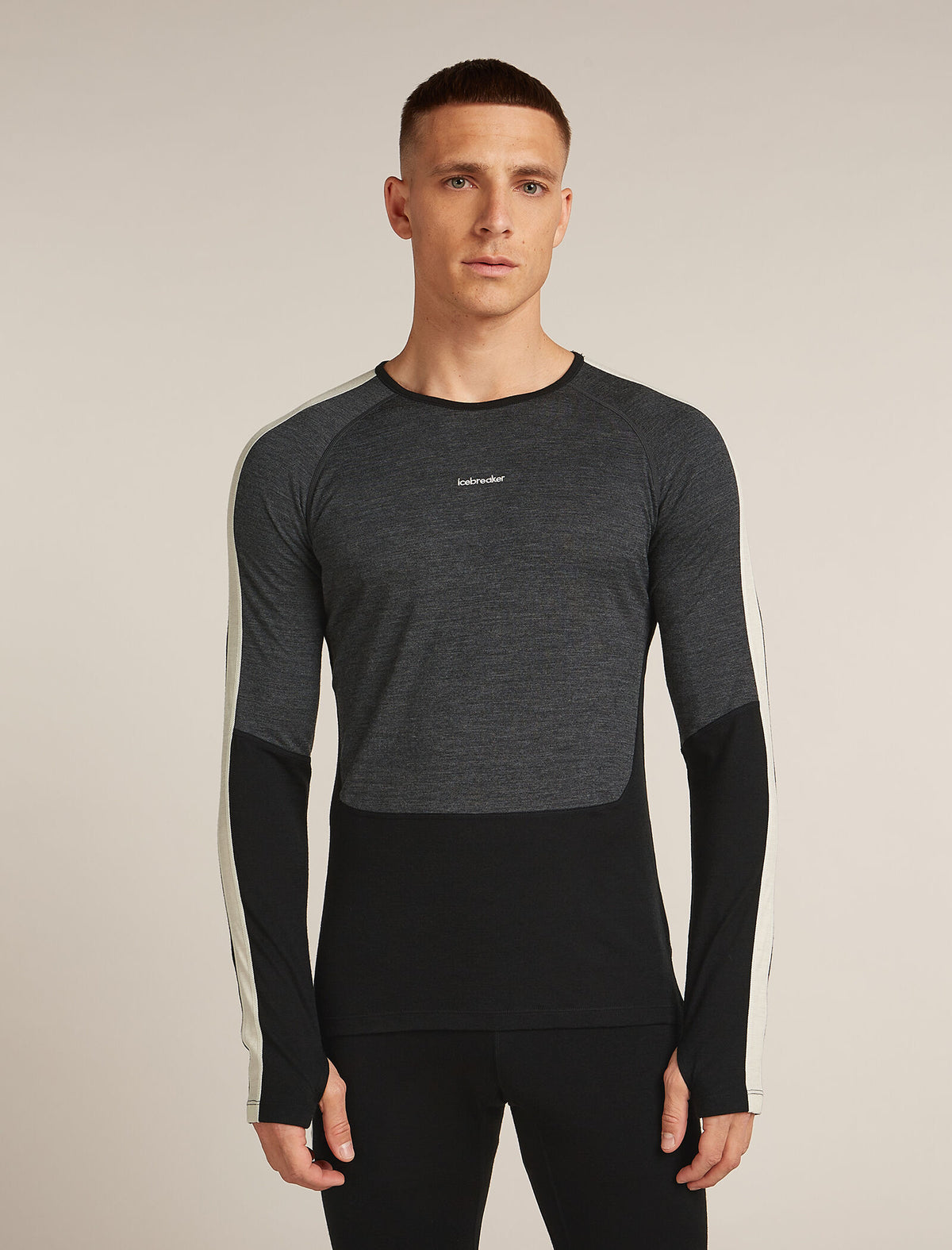 Men's Merino 200 Oasis+ Long Sleeve Crewe Thermal Top Black/Jet Heather - 1