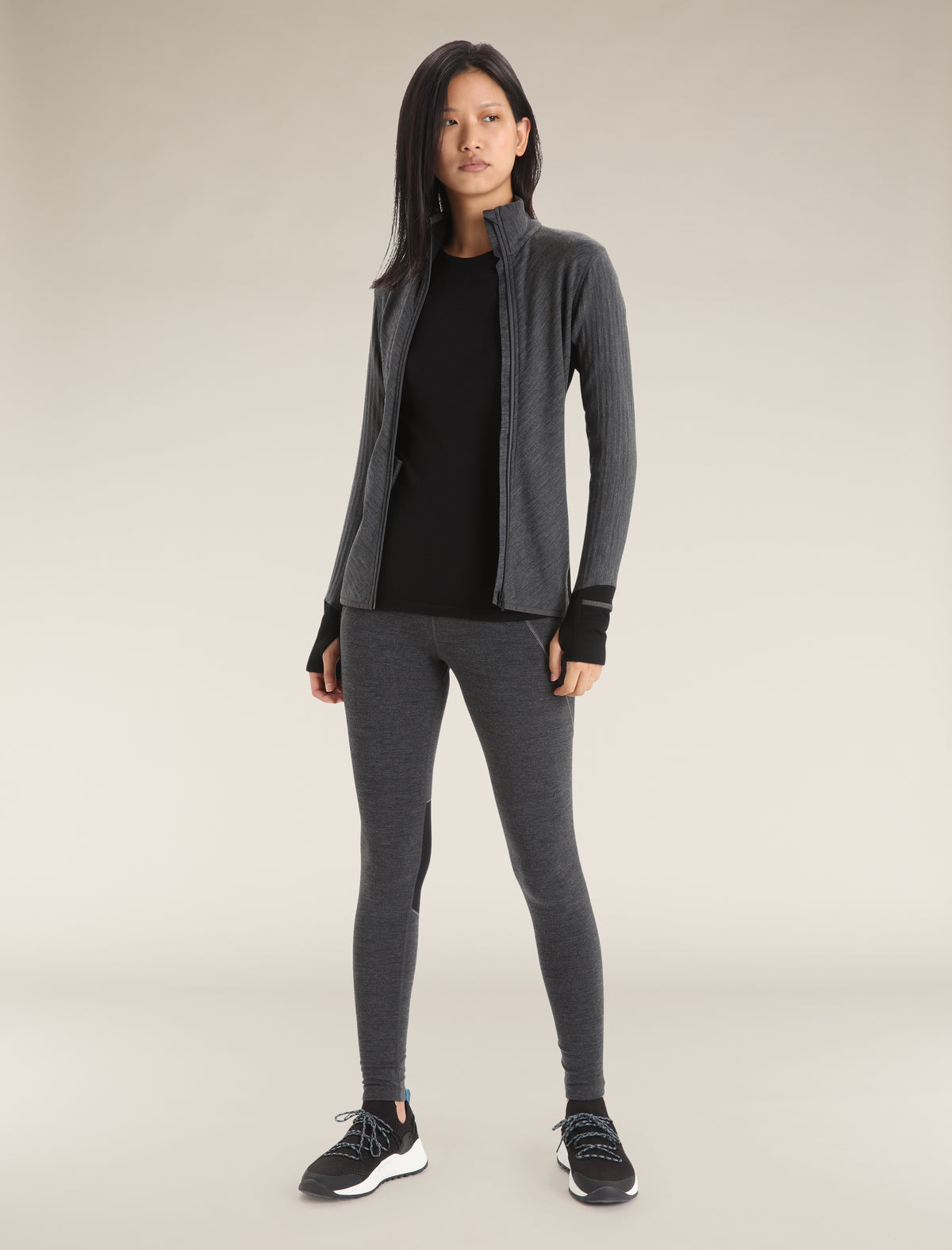 Women's Descender Long Sleeve Zip Jacket Jet Heather/Black - 3